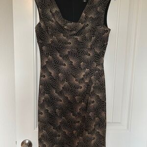 Scarlett Glittery Brown and Black Sheath Midi Dress Cowl Neck Sleeveless